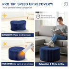 Tiita Round Stuffed Pouf Ottoman, Stripe Faux Fur Poufs with Foam Chunk Filling, Furry and Fluffy Pouf 21×21×12 inch Foot Stool Storage Ottoman,Puff Office Foot Rest for Couch Living Room, Navy Blue - color: Striped Round Navy Blue