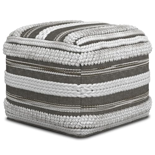 SIMPLIHOME Sommer Boho Square Pouf in Natural/Taupe Grey Handloom Woven Pattern for the Living Room, Bedroom and Kids Room - color: Natural/Taupe Grey, style: Cotton Pouf