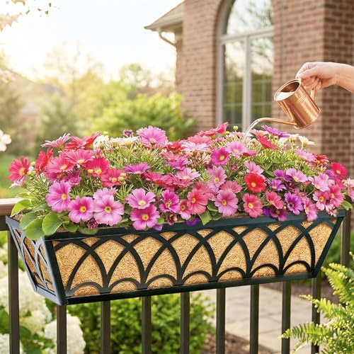 30 Inch Railing Planter Box Window Boxes Planters - 2 Pack Deck Railing Planter Boxes with Adjustable Brackets Coco Liners Balcony Planters Railing Hanging for Window Flower Boxes Outdoor Garden Decor - size: 30 Inch