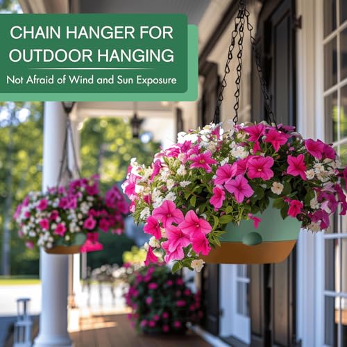 Set of 2-10 Inch Hanging Planters for Indoor Plants with Self-Watering Includes Hanging Pots for Plants, Outdoor Hanging Plant Pot with Drainage, and 2 Types of Baskets Hangers (Green, 10inch) - color: Green, size: 10inch