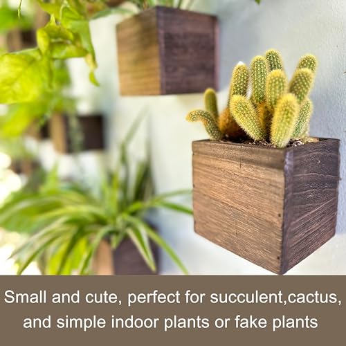 LaLaGreen Wood Planter Box for Plants (4x4 Inch, 2 Pack) Small Square Wall Planters for Indoor Plant, Window Hanging Flower Pot Wooden Boxes for Table Centerpiece Herb Balcony Home Garden Office Decor - size: 4x4" x 2 pack