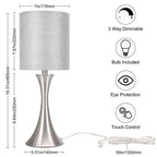 3 Way Touch Control Table Lamp, Dimmable Bedside Desk Lamp with Metal Base Modern Nightstand Lamp Stylish Grey Shade Simple Side Table Lamp for Bedroom, Living Room, Office or Den LED Bulb Included - color: Silver Base with Gray Shade
