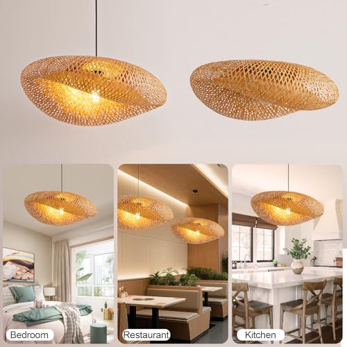 23.62" Bamboo Light Shade,Hand-Woven Bamboo Rattan Hanging Lamp Shade Wicker Chandelier Shade,for Dining Living Bedroom Kitchen Farmhouse 1-Pack - color: Bamboo 23.62 in 1-Pack