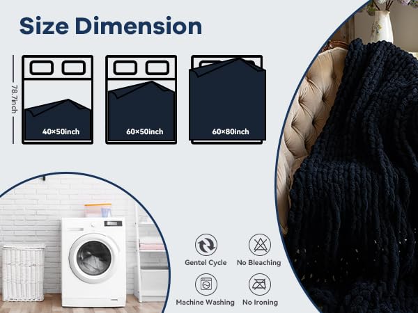 Chunky Knit Blanket - Luxury Soft Cozy 60 * 80 Throw Blanket,100% Woven Blanket Rope Knot Throw Blanket for Couch, Sofa, Home Decor, Gift - Machine Washable (Black, 60 * 80) - color: Black, size: 60*80