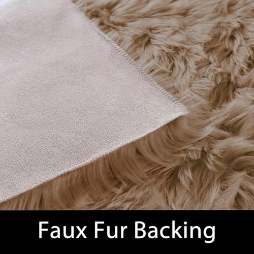 Latepis Brown Beige 2x5 Washable Small Rug Faux Sheepskin Fur Rug Fluffy Shag Rugs for Living Room Bedroom Dorm Furry Plush Rugs Cute Room Decor - color: Beige, size: 2' x 5' (Runner)