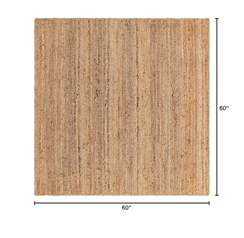 Rugs.com - Braided Jute Rug – 5 Ft Square Natural Hand Braided Rug – Eco-Friendly Texture for Living Rooms, Kitchens, and Entryways - size: 5' x 5' (Square)