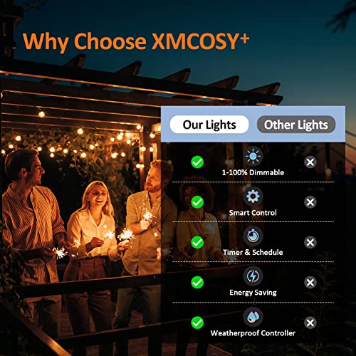 XMCOSY+ Patio Lights, Smart 50Ft Outdoor String Lights with 25 Dimmable G40 Globe Bulbs, APP Control, Work with Alexa, Connectable Waterproof LED Outdoor Light - size: 50FT(25 Sockets)+Smart Controller