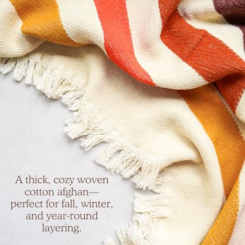 Canyon Glow Striped Afghan Throw Blanket | Thick & Cozy | Cotton USA Made (73x48) - color: Canyon Glow