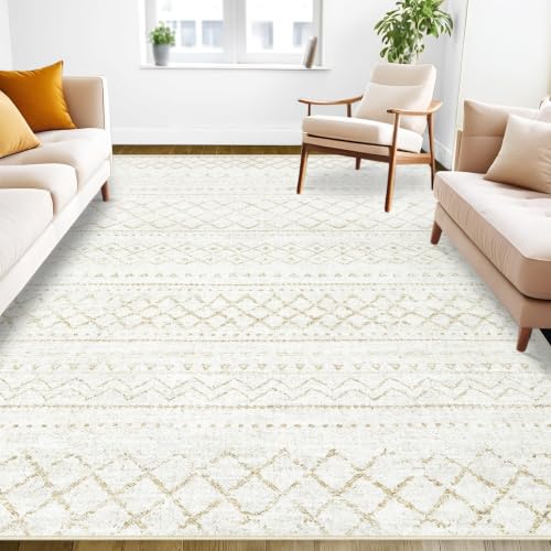 Area Rug Living Room Rugs 5x7 - Large Soft Boho Geometric Rugs, Non-Slip Foldable Washable Area Rug Non Shedding Morden Indoor Floor Carpet for Living Bedroom Office Dining Room (Beige,5' x 7') - color: Beige, size: 5' X 7' (Rectangular)