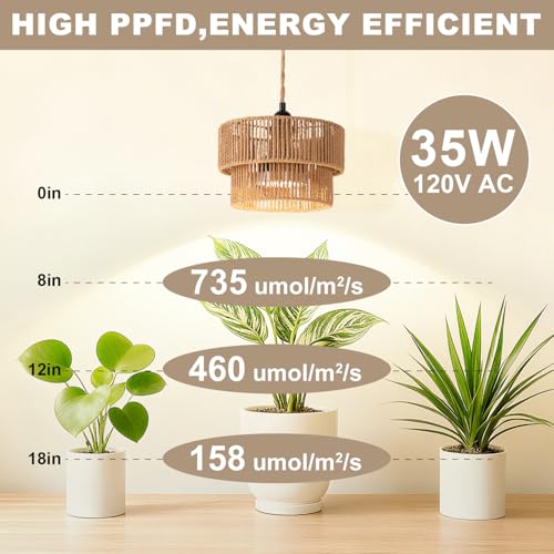 Hanging Grow Light, 30W LED Lamp with Timer for Indoor Plants | 4000K LED plant lamp with 15 ft cord, outlet timer, and boho paper rope shade for succulents, herbs, and low-light rooms. - color: Tiered