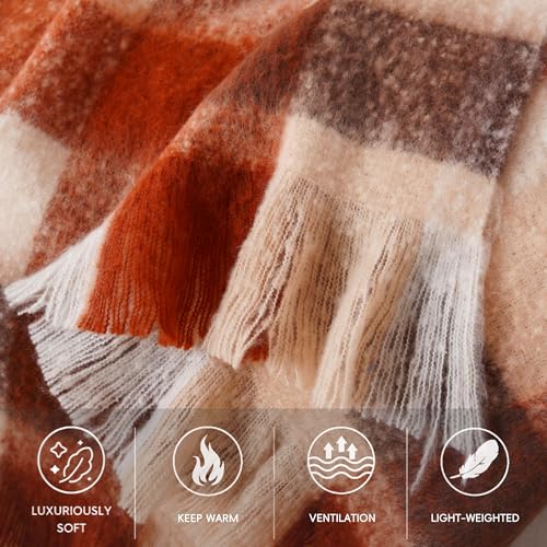 BATTILO Rust Plaid Throw Blanket for Couch Bed, Soft Mohair Tartan Plaid Blanket, Farmhouse Style Checkered Pattern, Fall Throw Blankets for Home Decor(50"x60") - color: Rust Plaid Checkered