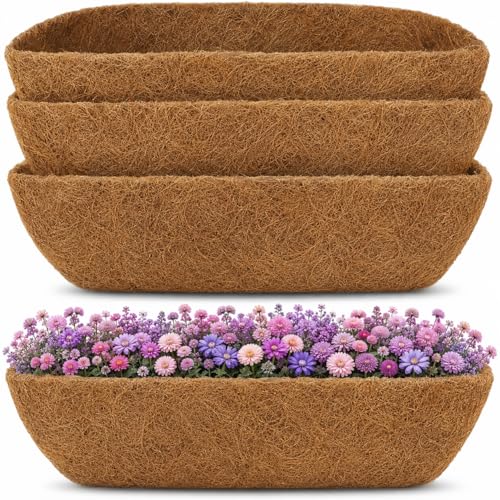 Y&M 4pcs 24" Trough Coco Liner for Window Box Deck Basket Planter Trough Coconut Fiber Liners, Coconut Fiber Pre-Formed Replacement - color: 4pcs 24in Arc