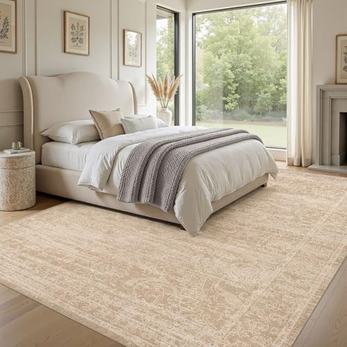 Nakagishi 6X9 Area Rugs Living Room:Washable Large Vintage Rug Neutral Non-Slip Soft Stain Resistant Indoor Carpet for Bedroom Nursery Dining Room Office Playroom - color: Beige/Dark Brown, size: 6' x 9' (Rectangular)