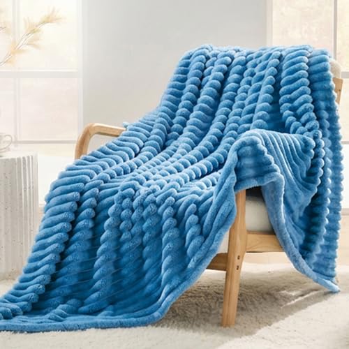 Blue Striped Throw Blanket, 330GSM Soft Plush Fleece Blanket for Couch Sofa Travel, Decorative Cozy Giftable Home Blanket, 50x70 Inches - color: Blue, size: Throw XL(50"x70")