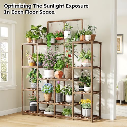 EnHomee Plant Stand Indoor Wood Plant Stand Outdoor Tiered Plant Shelf for Multiple 16-21 Potted Plants for Living Room Patio Balcony Yard Garden 44.9" W x 11.8" D x 62.2" H