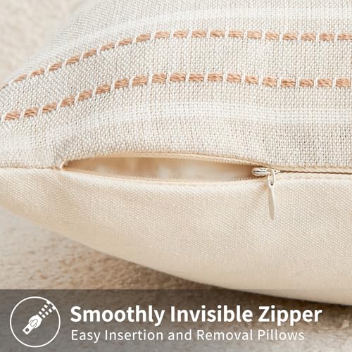 Throw Pillow Covers Set of 2 12x20 Inch Striped Pillow Covers, Soft Decorative Cotton Lumbar Neutral Green Textured Case for Couch Sofa Bed Living Room, Home Modern Farmhouse Cute Decor - color: Green, size: 20" x 12" (Pack of 2)