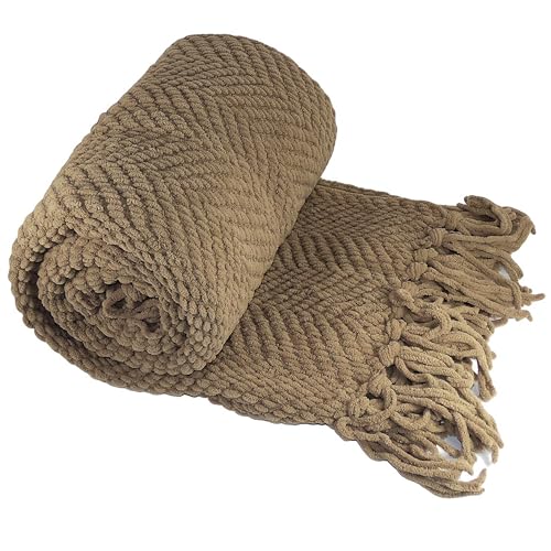 Home Soft Things Brown Throw Blanket Knitted Tweed Throw 50'' x 60'', Amphora, Super Soft Cozy Warm Comfortable Breathable Throw for Living Room Chair Couch Bed Sofa Bedroom Home Décor - color: Amphora, size: 50 in x 60 in