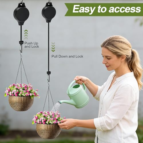 Retractable Plant Hanger with Pulley System, Effortless Raising and Lowering for Indoor and Outdoor Plants, Hanging Planters, Garden Pots & Bird Feeders (4-Pack,Black) - color: Black,4pcs