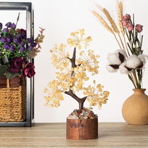 MAIBAOTA Yellow Office Home Decor for Positive Energy Yellow Tree Citrine Crystals Tree of LifeFeng Shui Decor Money Bonsai Trees for Meditation - color: Yellow
