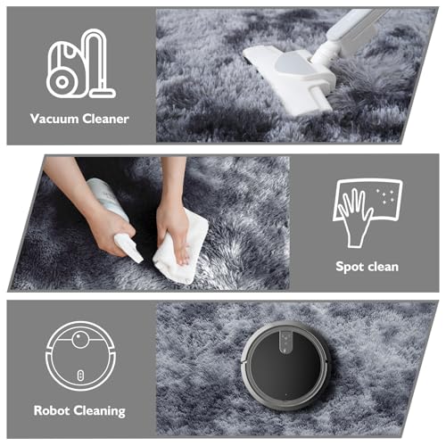 9x12 Fluffy Area Rugs for Living Room,Large Fuzzy Shag Area Rug for Bedroom,Soft Non-Shedding Indoor Plush Carpet for Kids Bedroom Nursery Home Decor,Tie-Dyed Black - color: Mottling Black, size: 9' x 12' (Rectangular)