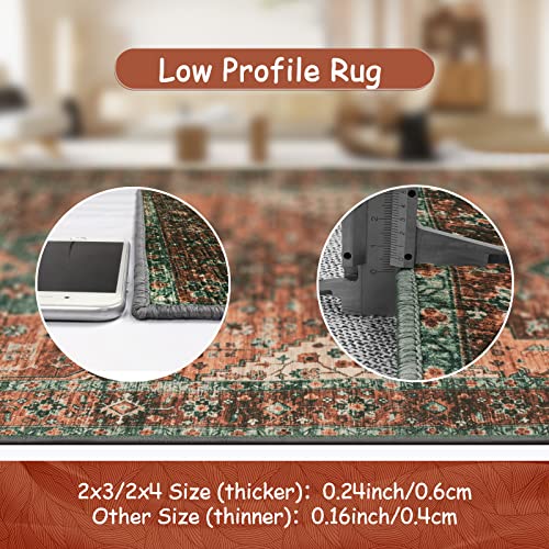 Moynesa Washable Vintage Bathroom Rug, Small Area Rug 2x3 Entryway Rug Indoor Door Mat, Boho Kitchen Rugs Non Skid Non Slip, Non-Shedding Ultra-Thin Oriental Throw Carpet for Bedroom Decor - color: Brick Red, size: 2' x 3'