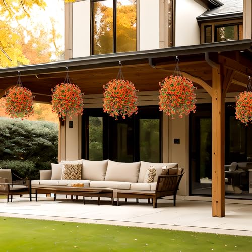 Artificial Fake Hanging Flowers Plants with Basket for Outdoor Decor, Fake Flower Plants No Fade Plastic Faux Silk Daisy Flowers Hanging Decoration for Farmhouse Home Garden Porch Patio(Orange) - color: Dyellow