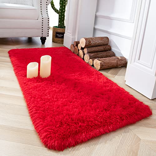 Chicrug Soft Area Rugs for Bedroom Living Room Plush Fluffy Rug 2x4 Feet, Shag Furry Area Rug Carpet Non Shedding for Nursery Children Kids Girls Room Home Decorative, Red - color: Red, size: 2' x 4' (Runner)