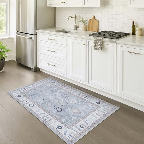 Fame Rugs Gray Modern Oushak Rug 2x3, Vintage Doormat Turkish Colorful Oriental Antique Inspired Washable Small Area Rug, Luxury Living Room Bedroom (Gbeige, 2' x 3') - color: Gbeige, size: 2' x 3' (Doormat)