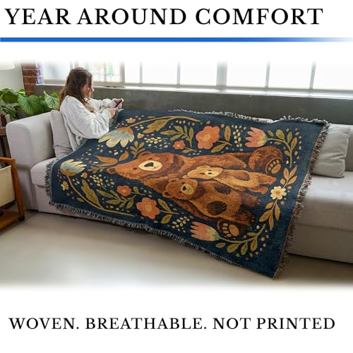 Pure Country Weavers Mama Bear and Cubs Folk Art Blanket - Gift Tapestry Throw Woven from Cotton - Made in The USA (72x54) - color: Mama Bear and Cubs Folk Art, size: 72x54