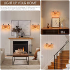 Bathroom Vanity Light Fixtures,2-Light Rattan Bathroom Lighting Fixtures Over Mirror,Farmhouse Wall Sconces Boho Woven Lampshade,Rustic Wall Mounted Wooden Base Wall Light for Bedroom Hallway Stairs - color: 2light-Cylinder shade