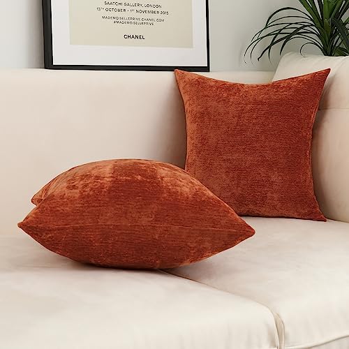Jeneoo Terracotta Decorative Throw Pillow Covers Soft Chenille Comfy Solid Rust Couch Cushion Case Decor (Set of 2, 14 x 14 Inches) - color: Terracotta, size: 14" x 14" (Pack of 2)