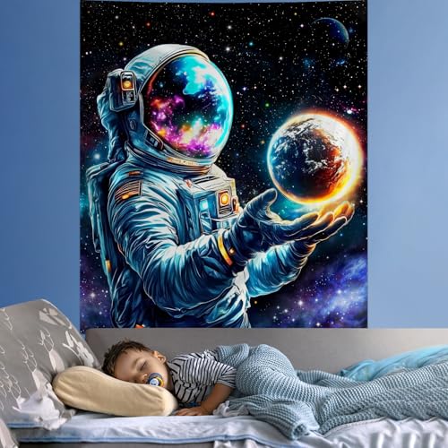 Apdidl Space Galaxy Poster Decor Tapestry for Bedroom, Astronaut Cool Planet Wall Hanging, Fantasy Outer Space Wall Tapestries Men, Funny Art Poster Aesthetic for Boys Guys Gamer Living Room 51" X 60" - color: Universe Astronaut Tapestry, size: 60"L x 51"