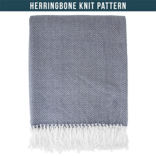 PAVILIA Navy Blue Herringbone Throw Blanket for Couch Bed, Decorative Outdoor Throw Blanket, Faux Cashmere Blanket Throw, Lightweight Accent Sofa Blanket Throw, 50x60 - color: Herringbone - Navy Blue, size: 50 X 60 Inches - Throw