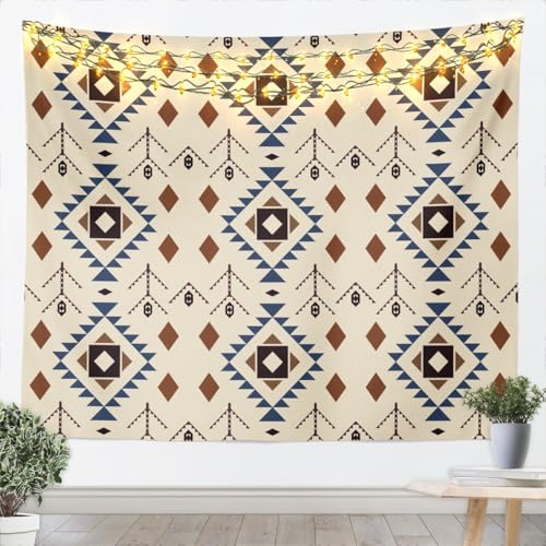 jejeloiu Boho Tapestry Aztec Wall Art Geometric Wall Hanging Blanket for Living Room Bedroom Bohemian Home Decor Small 51"x59" - color: Blue Brown-2, size: Small