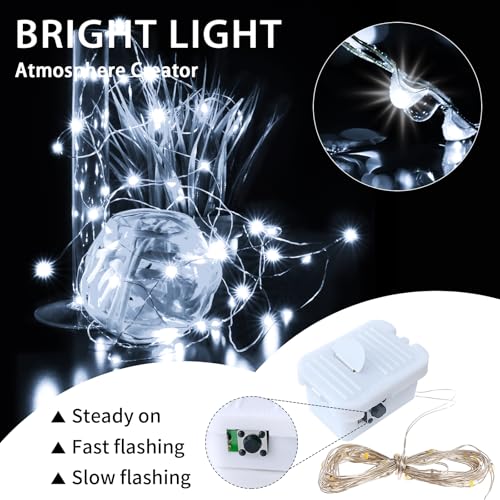 12 Pack White Fairy Lights Battery Operated, 7ft 20 LED Mini String Twinkle Lights for Christmas Halloween Easter Mason Jars Centerpiece Table Decorations (12, White) - color: White