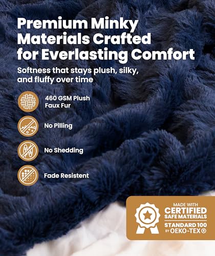 Everlasting Comfort Soft & Comfortable Navy Blue Faux Fur Throw Blanket for Couch - (50"x65") Minky & Fluffy Fall Blankets & Throws, Plush Fuzzy for Bed, Sofa & Living Room - Cozy Home Decor - color: Navy Blue