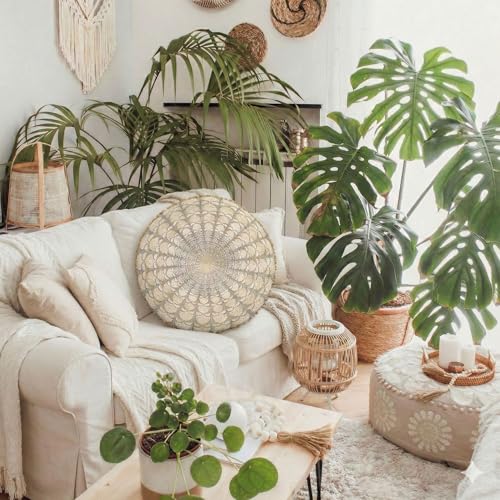 Mandala Life ART Bohemian Floor Cushion Cover –Luxury, Artisan Room Décor Pouf Case for Meditation, Yoga, and Boho Chic Seating Area Floor Pillow – Accent Your Living Room, Bedroom, More - color: Beige Peacock, style: Pillow Cover