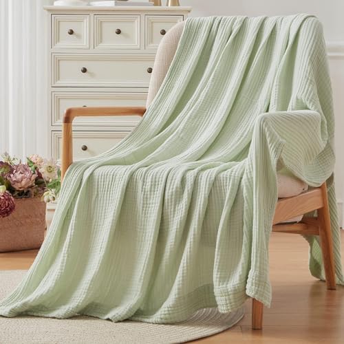 EMME Cotton Throw Blanket for Couch Soft Muslin Blankets 50"x60" Lightweight Breathable Blanket All Season Gauze Blanket, Mint Green - color: 19 - Mint Green, size: Throw (50" x 60")