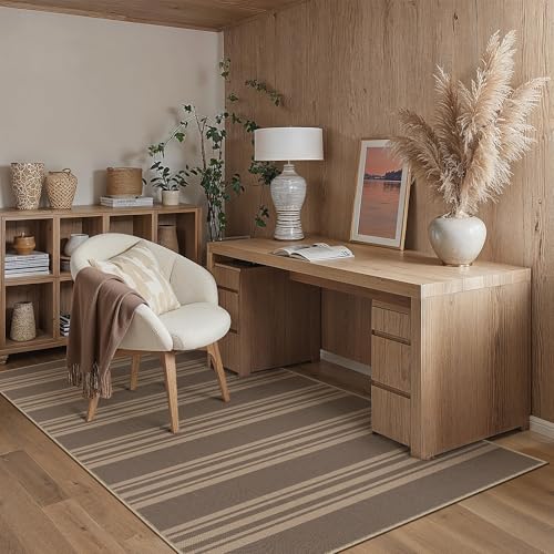 PureCozy Striped Easy Jute Rug 3x5 Nature Entryway Carpet Washable Non Slip Office Door Mat Farmhouse Neutral Non Shedding Small Indoor Outdoor Rug for Bathroom Kitchen Bedroom Living Room - color: Nature/Striped, size: 3' x 5' (Rectangular)