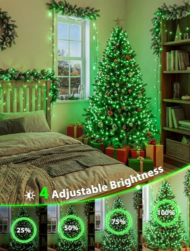 Hopolon Christmas String Lights Outdoor, 33 FT 100 LED Extendable Green Wire Twinkle Lights with Remote,8 Modes Waterproof Fairy Light Plug in for Xmas St. Patrick's Wedding Party Patio Indoor(Green) - color: Green, size: 100 LED with Remote