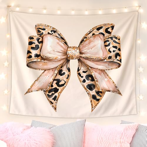 Lacama Cheetah Print Tapestry Western Tapestry，Coquette Bow Estern Decor Wall Art for Bedroom Home Room College Dorm, Trendy Leopard Print Gifts for Women Teen Girls Room, Cowgirl Room Decor, 50x60In - color: Bow