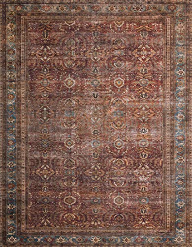 Loloi Layla Collection LAY-01 Brick/Blue 2'-3" x 3'-9" .13" Thick Accent Rug, Soft, Durable, Vintage Inspired, Distressed, Low Pile, Non-Shedding, Easy Clean, Printed, Living Room Rug - color: Brick / Blue, size: 2'3" x 3'9" (Rectangular)