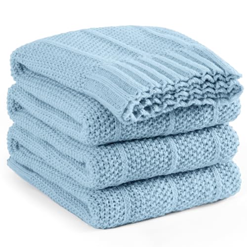 Carriediosa Knit Throw Blanket for Couch 50" X 60", Soft Cozy Stripe Pattern Cable Knitted Throws Fall Fluffy Textured Solid Home Decor Blankets Couch Cover for Bed Sofa, Light Blue - color: Light Blue, size: 50" X 60"