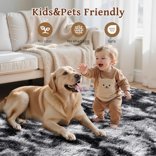 5x7 Ft Large Shag Rug for Living Room Bedroom,Tie-Dyed Ultra Soft Fluffy Furry Area Rug, Aesthetic Carpet for Indoor Floor Home Decor(Dark Grey) - color: A-tie-dye Darkgrey, size: 5' X 7' (Rectangular)