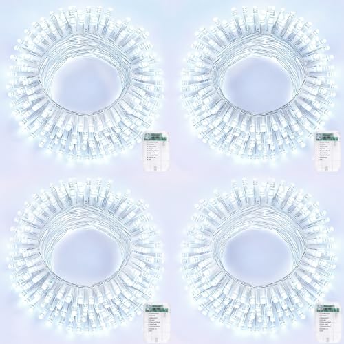 Pooqla 4 Pack String Lights Battery Operated, Total 66.6ft 200 LED Fairy Lights Indoor Outdoor Decorations, 8 Modes Cool White Battery Christmas Lights for Bedroom Classroom Porch Party Yard Decor - color: Cool White, size: 50 LED x4
