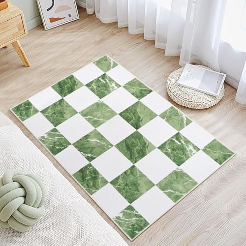 Yinhua Checkered Rug 2x3, Green and White Entryway Rug Washable Area Rugs for Entryway, Classic Geometric Non Slip Door Mat Soft Low Pile Throw Rugs Marble Small Carpet for Foyer Porch Doorway Bedside - color: Sage Green & White, size: 2x3 ft