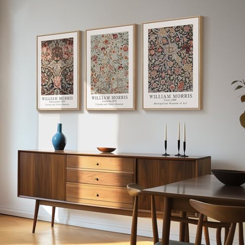 Framed William Morris Canvas Wall Art Set of 3, Vintage Boho Floral Paintings Prints, Rustic Farmhouse Botanical Artwork for Living Room, Bedroom, Hallway or Office, 16x24 Inch - color: Botanical, size: 16"W x 24" H x 3Pcs