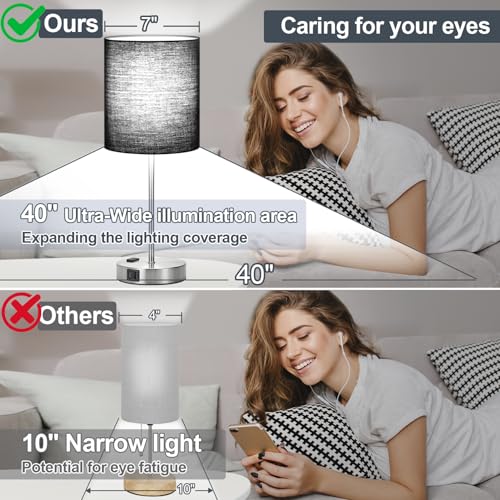 Lynnoland Set of 2 Touch Control Table Lamps with 2 USB & AC Outlet, 3-Way Dimmable Bedside Nightstand Lamps for Bedroom Living Room Nursery, 800 Lumens 5000K Daylight Bulbs Included - color: (2 Pack)Black & Brushed Nickel(Base)-5000K Bulbs Included