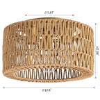 Rattan Ceiling Light Fixture, 3 Light Bohemian Modern Woven Ceiling Light, Boho Flush Mount Ceiling Light for Bedroom Living Room Dining Room, Bulb NOT Included - color: Gold, size: 3-Light-Round