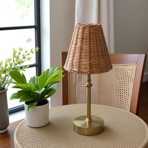 Aspen Creative 51003 Empire Clip-On Chandelier Lamp Shade, Natural Rattan, 3" Top x 6" Bottom x 5" Slant Height - color: Natural - 6"